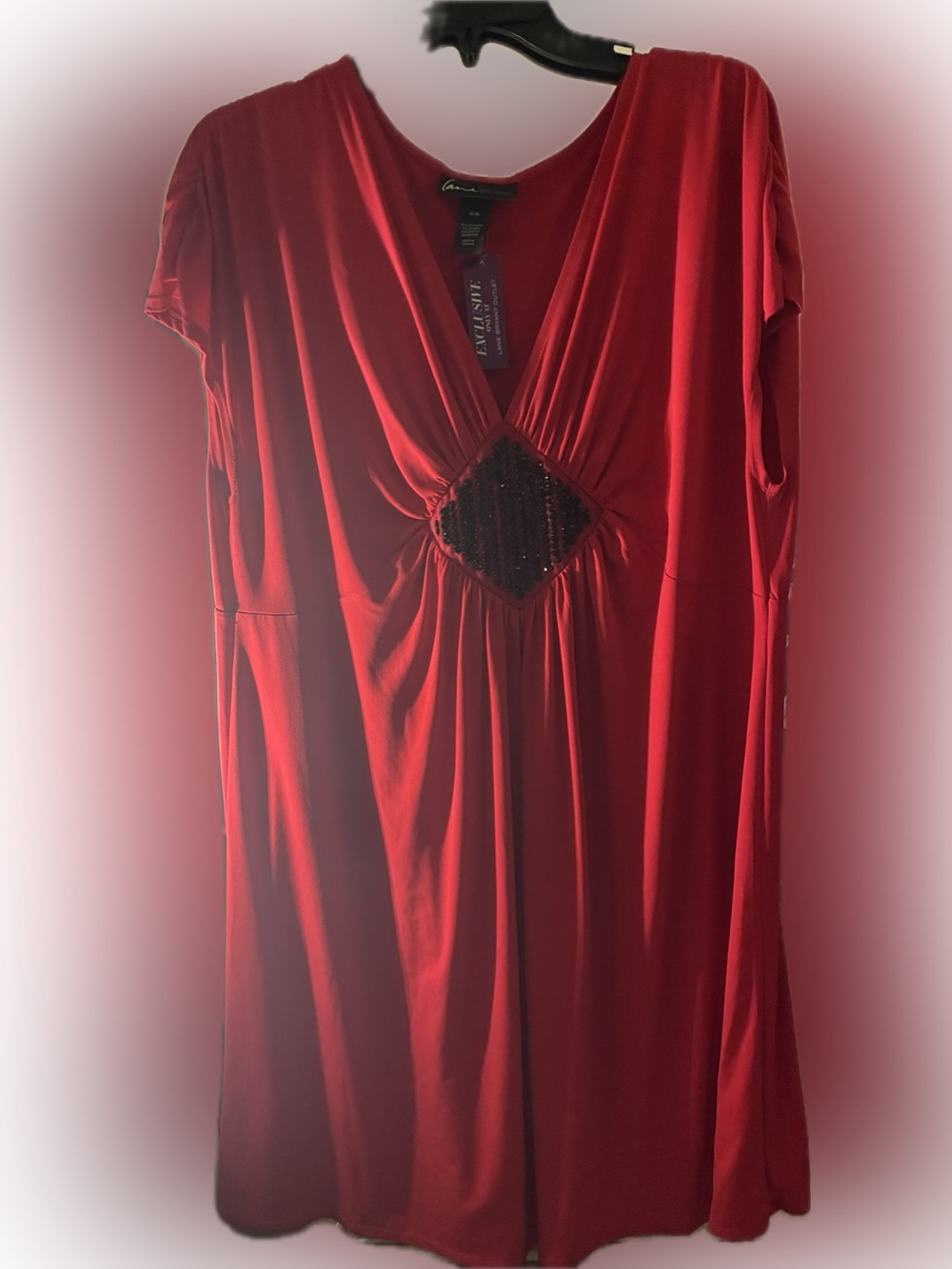 Lane Bryant Red V-Neck dress with Beaded red Diamond Accent